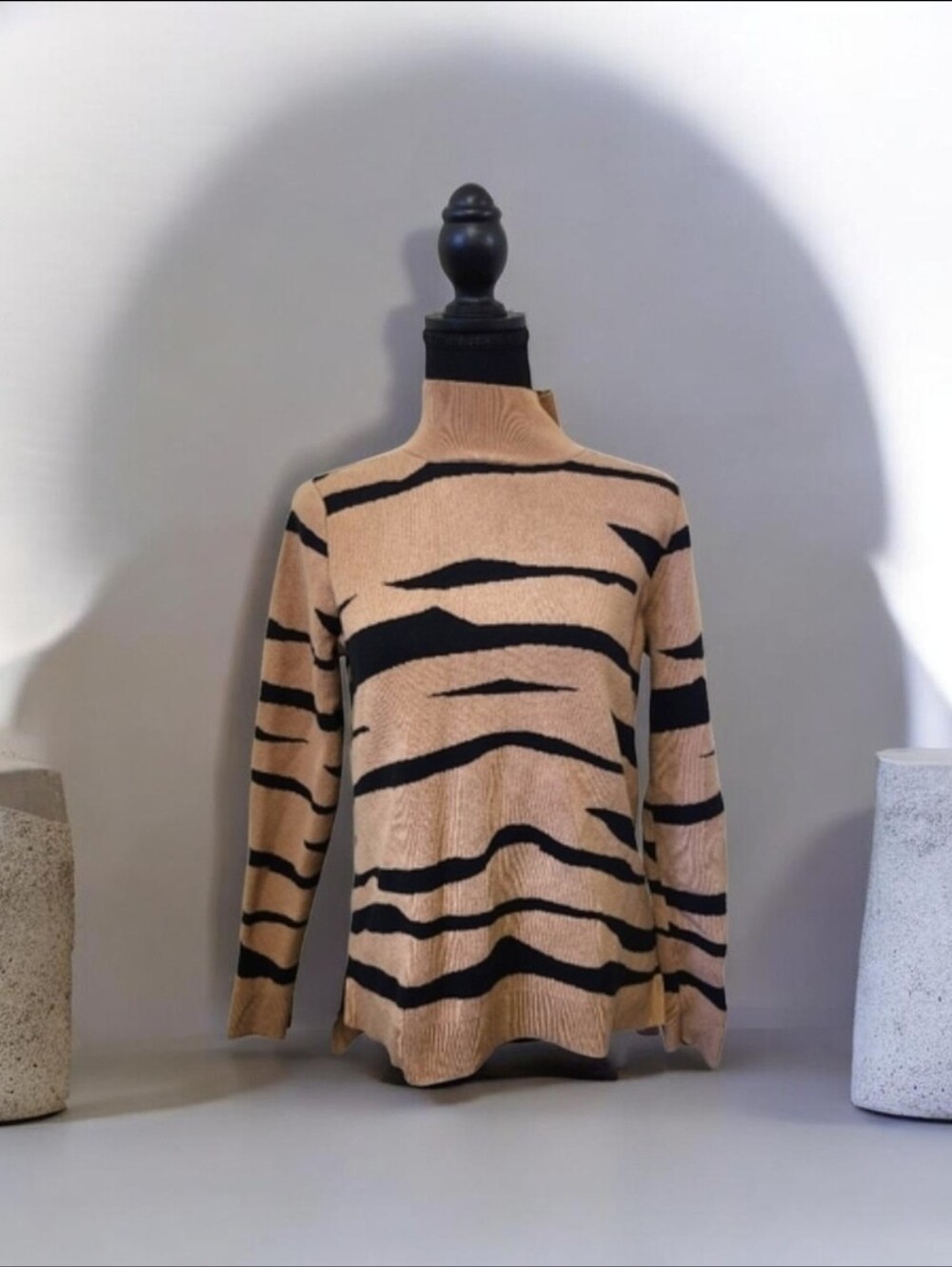 Adyson Parker Tan and Black Patterned Turtleneck Sweater